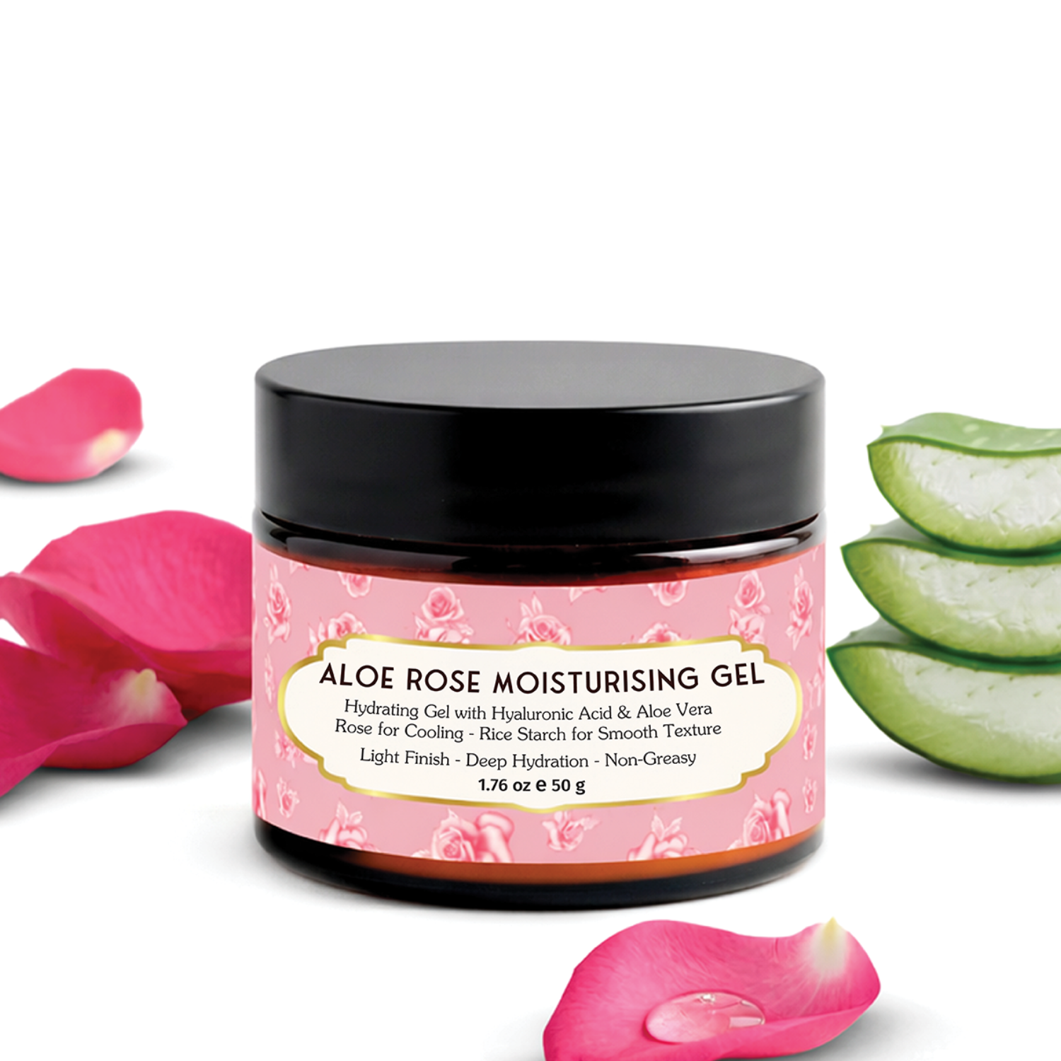 Aloe Vera & Rose Moisturising Gel for Face with Hyaluronic Acid