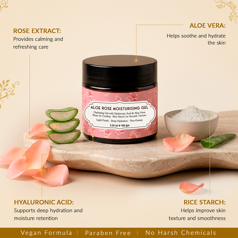 Aloe Vera &amp; Rose Moisturising Gel for Face with Hyaluronic Acid
