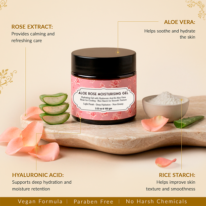 Aloe Vera &amp; Rose Moisturising Gel for Face with Hyaluronic Acid