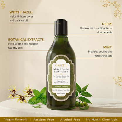 Mint &amp; Neem Face Toner for Oily &amp; Acne Prone Skin with Witch Hazel &amp; Niacinamide