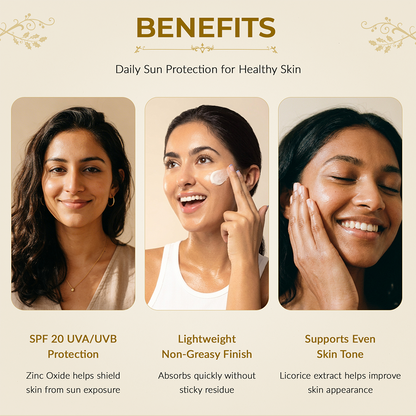 SPF 20 Sunscreen for Face with Zinc Oxide &amp; Green Tea, Protects &amp; Hydrates
