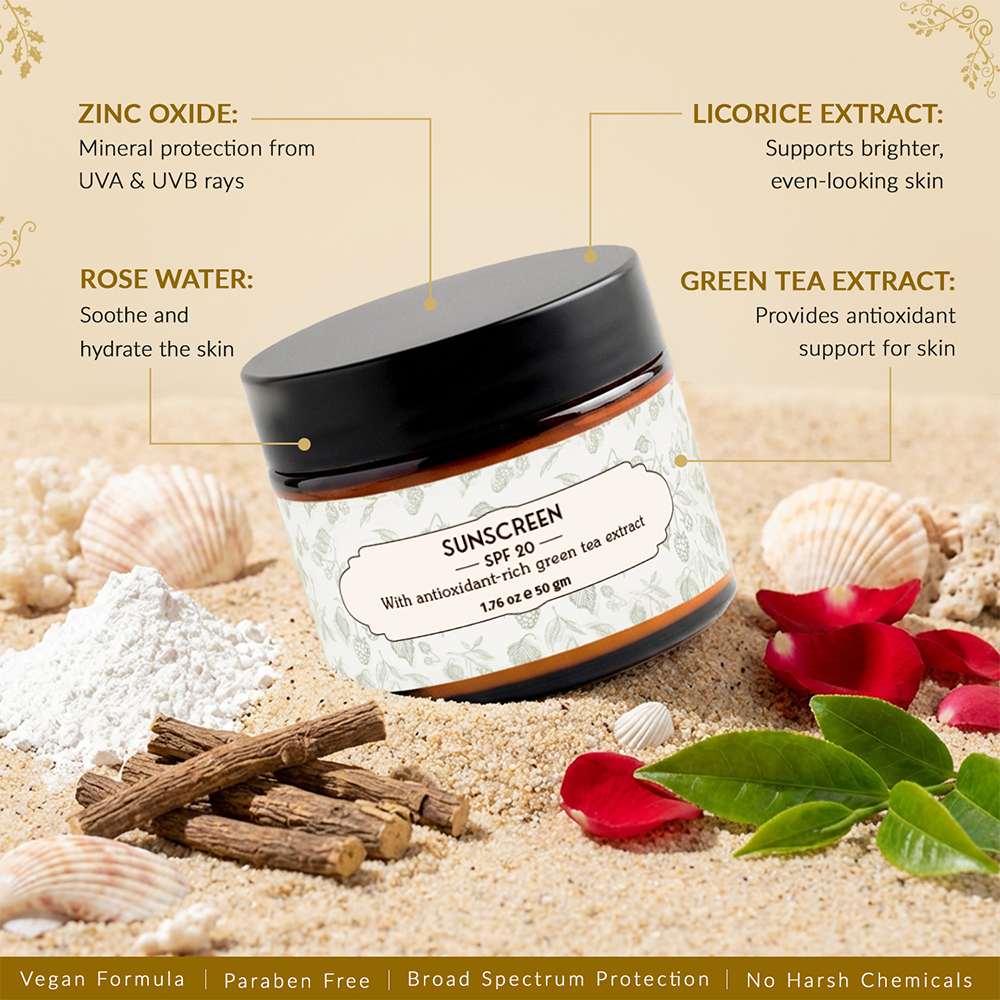 SPF 20 Sunscreen for Face with Zinc Oxide &amp; Green Tea, Protects &amp; Hydrates